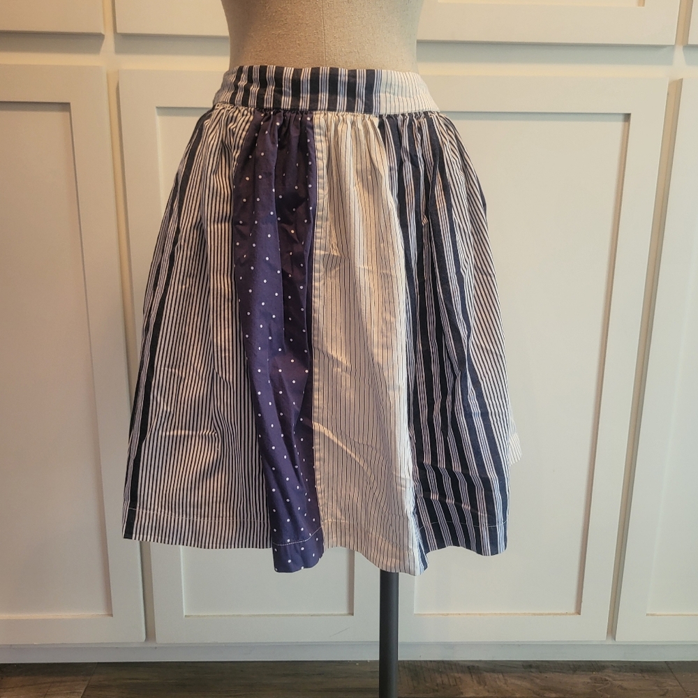 Boden Blue And White Stripe And Polka Dot A Line Skirt Size 14